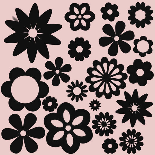Black Vinyl Retro Flower Decals