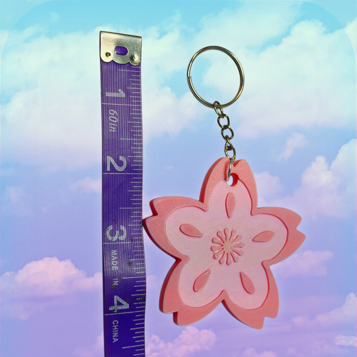 Pink Sakura Flower, Thick Border Keychain, Large
