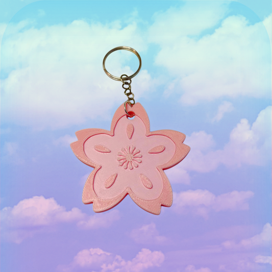Pink Sakura Flower, Thick Border Keychain, Large