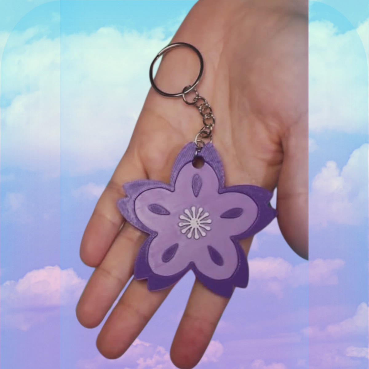 Purple/ Lavender Sakura Flower Thick Border Keychain, Large