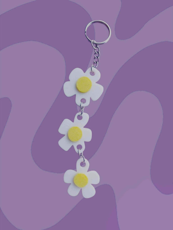 White and Yellow Dangly Daisy Flower Keychain